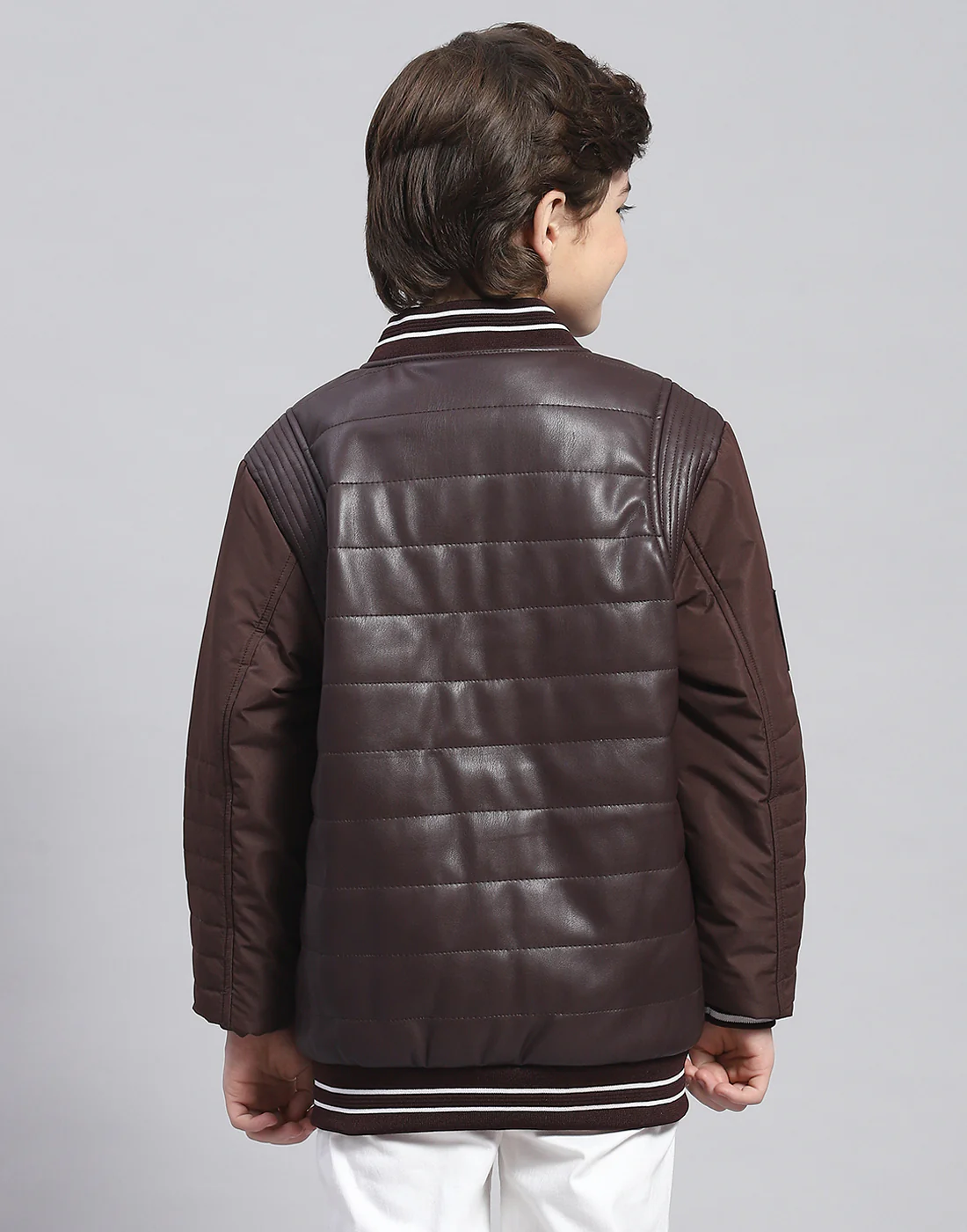 Boys Brown Solid Mandarin Collar Full Sleeve Boys Jacket - Image 5