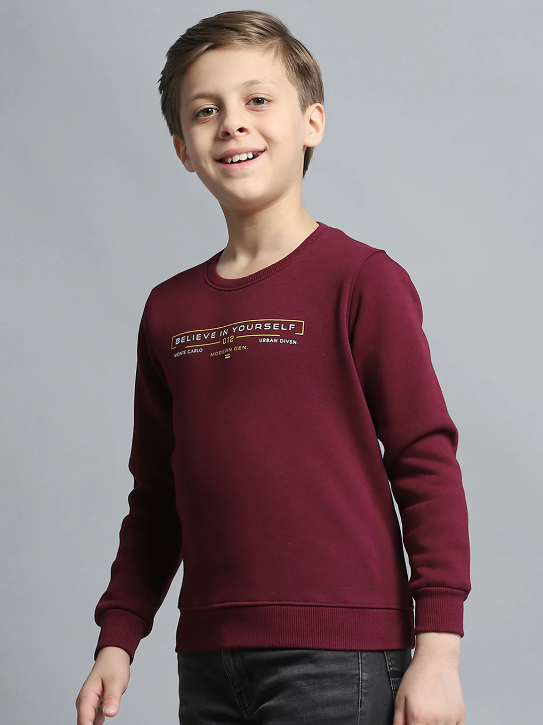 Boys Burgundy Printed Round Neck Full Sleeve Pullover - Image 3