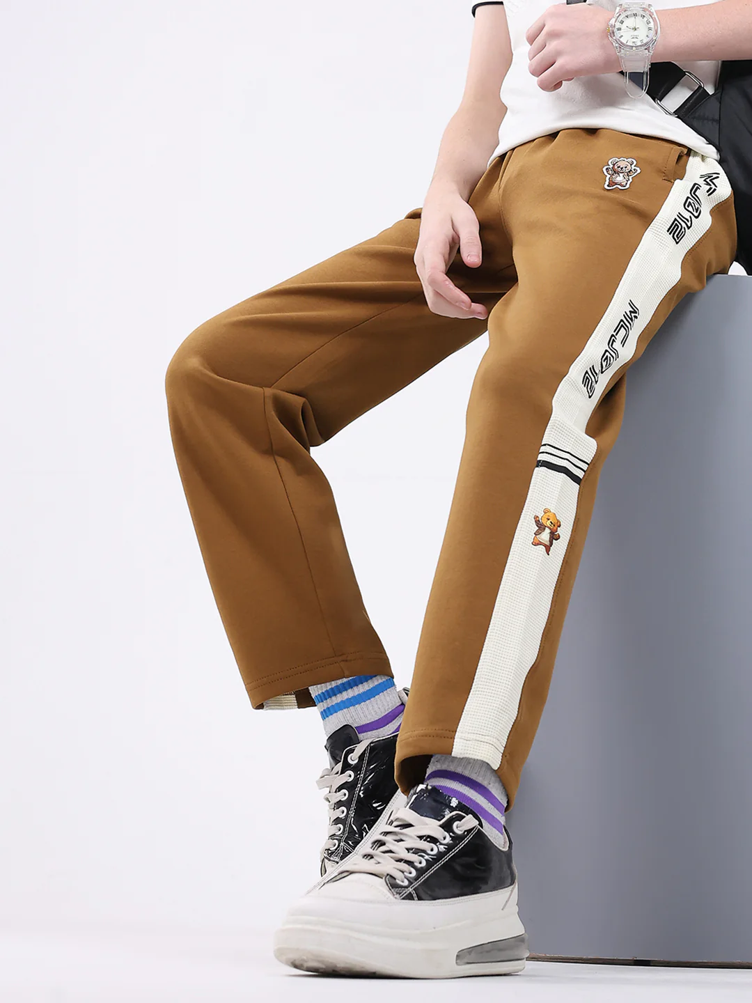 Boys Camel Brown Printed Regular Fit Lower - Image 6