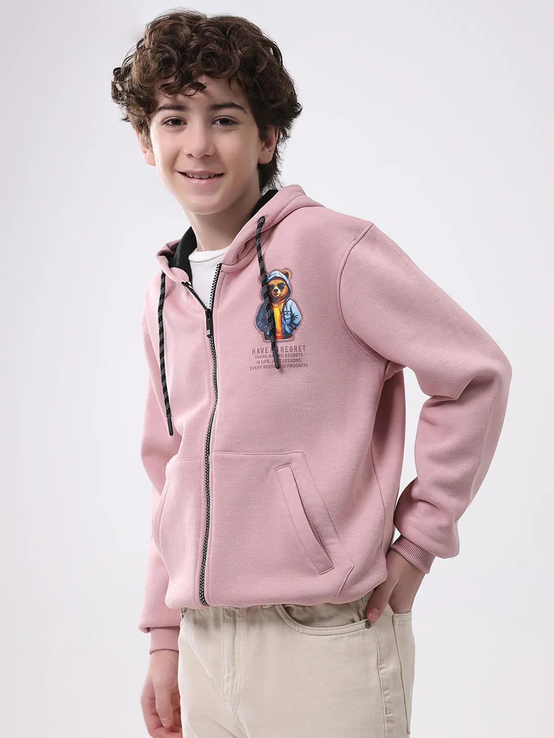 Boys Coral Printed Hooded Full Sleeve Sweatshirt - Image 3
