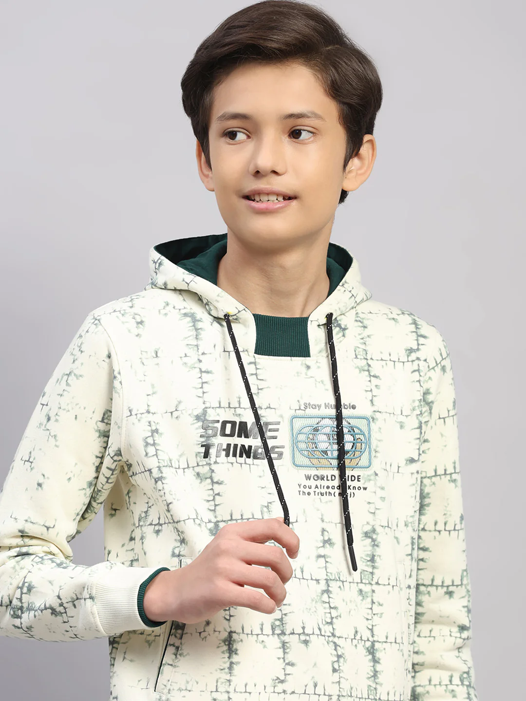 Boys Cream Printed Round Neck Full Sleeve Sweatshirt - Image 7