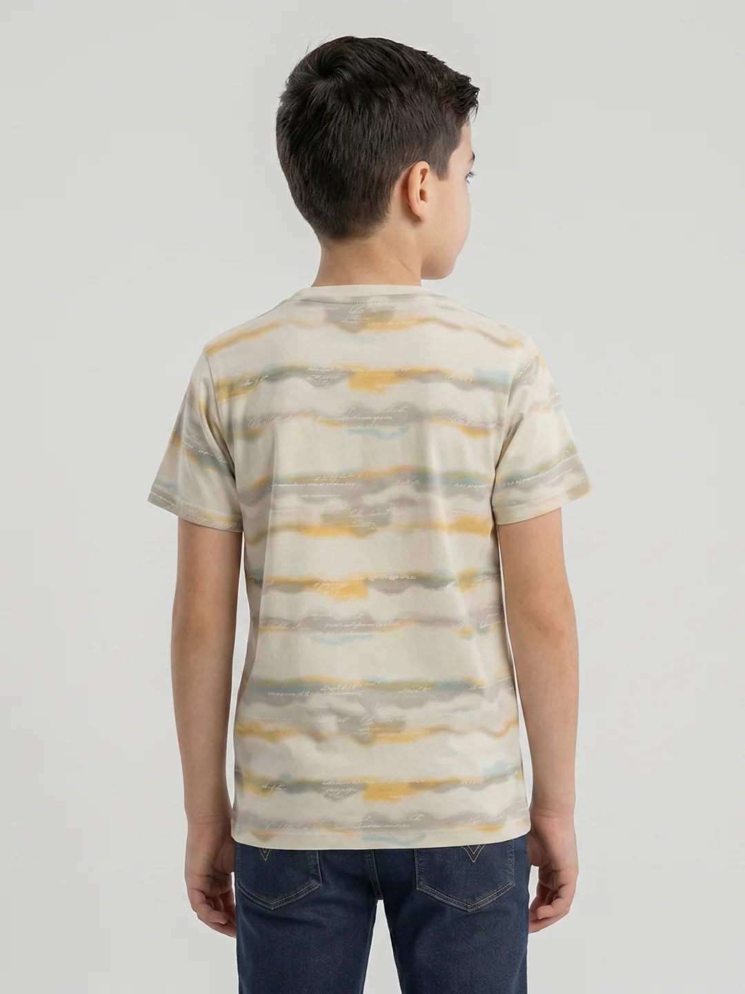 Boys Cream Printed Round Neck Half Sleeve T-Shirt - Image 4