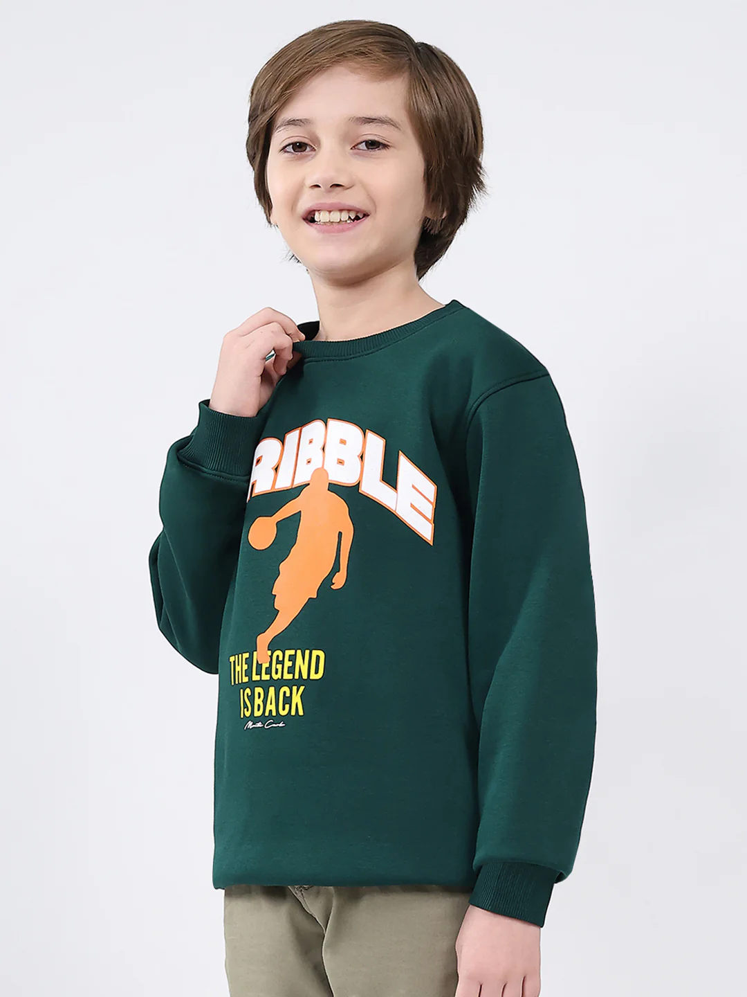 Boys Dark Green Printed Round Neck Full Sleeve Sweatshirt - Image 3