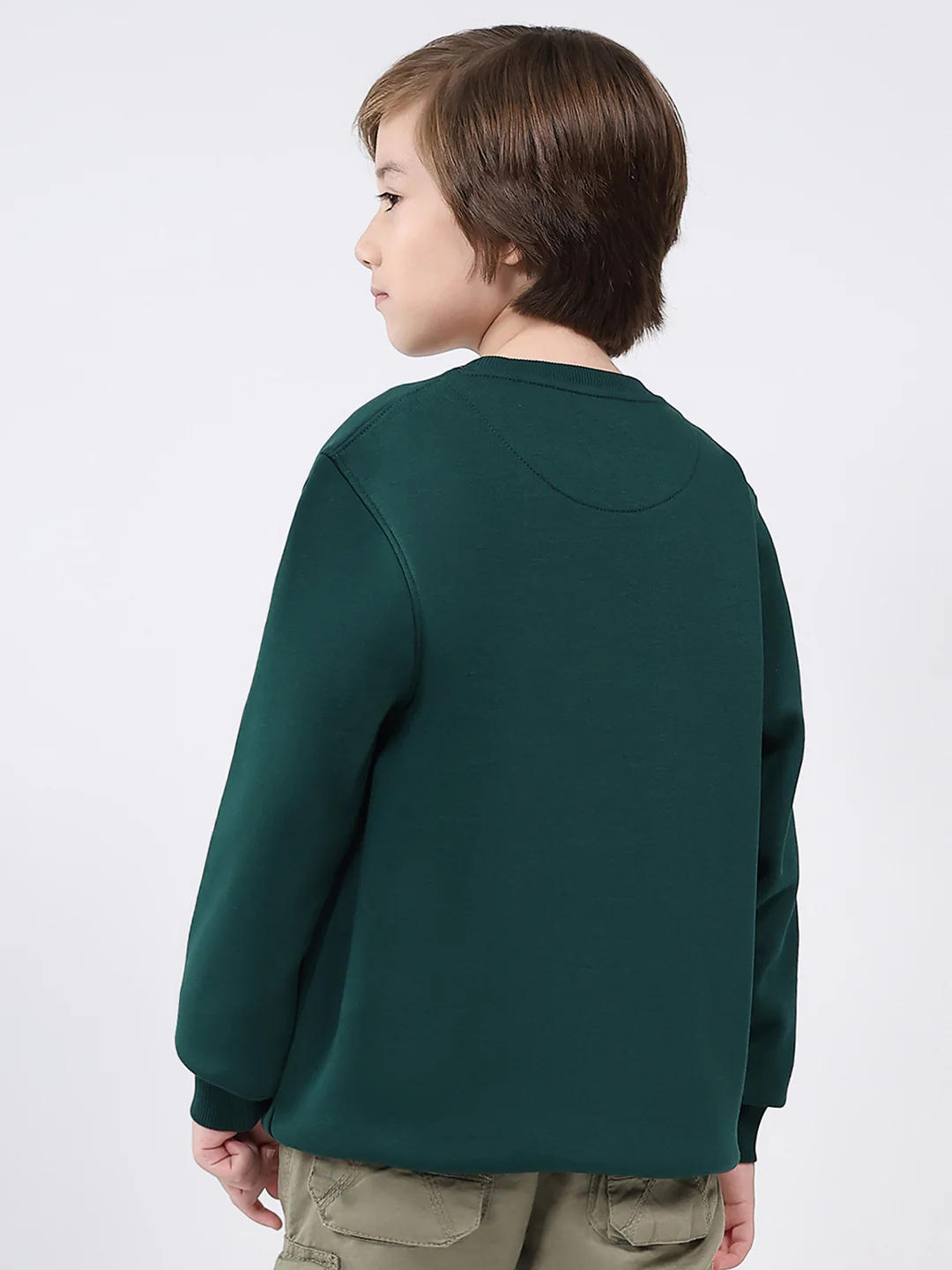 Boys Dark Green Printed Round Neck Full Sleeve Sweatshirt - Image 5