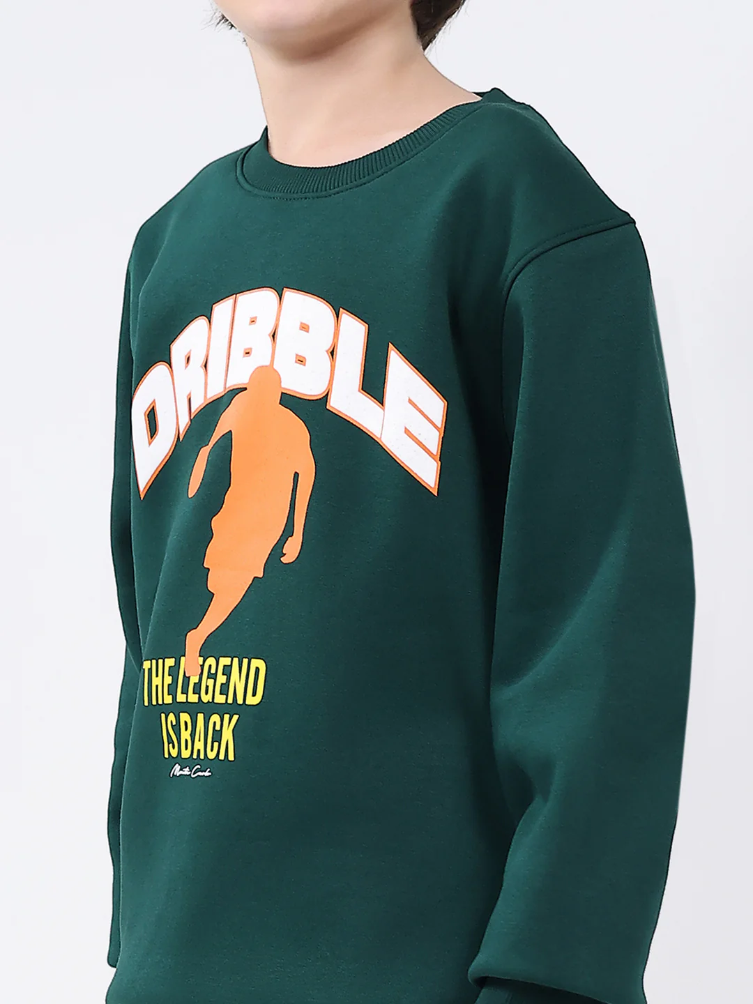 Boys Dark Green Printed Round Neck Full Sleeve Sweatshirt - Image 6