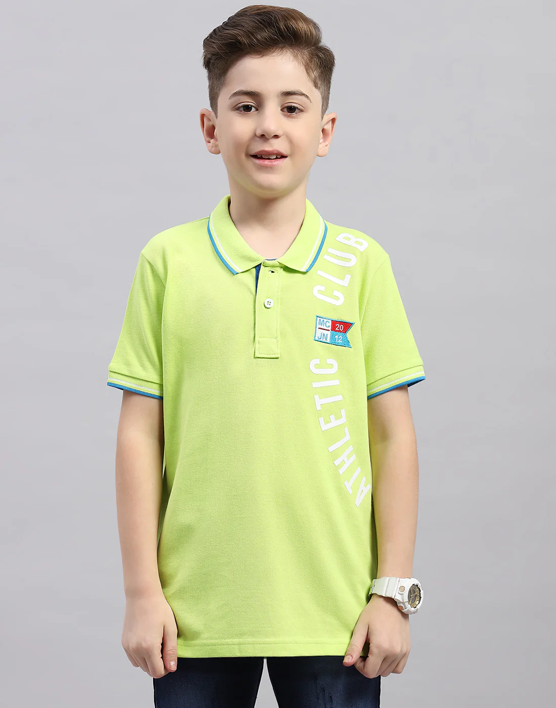 Boys Fluorescent Green Printed Polo Collar Half Sleeve T-Shirt - Image 3