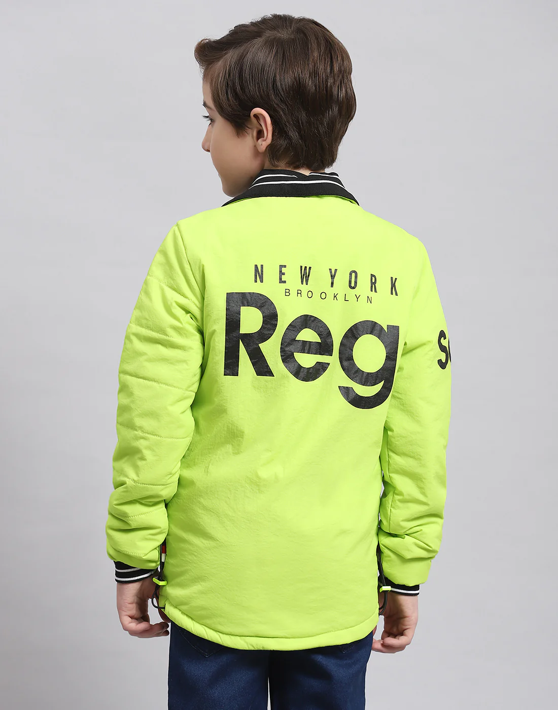 Boys Green Printed Collar Full Sleeve Boys Jacket - Image 5