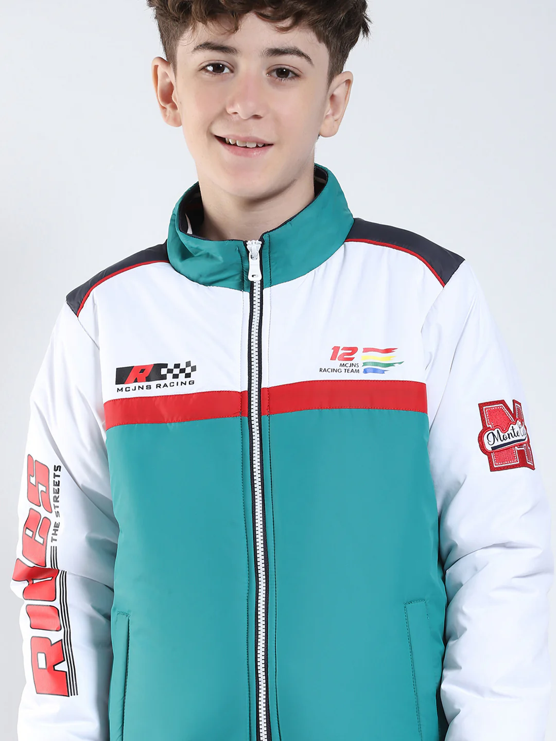 Boys Green Printed Collar Full Sleeve Boys Jacket - Image 6