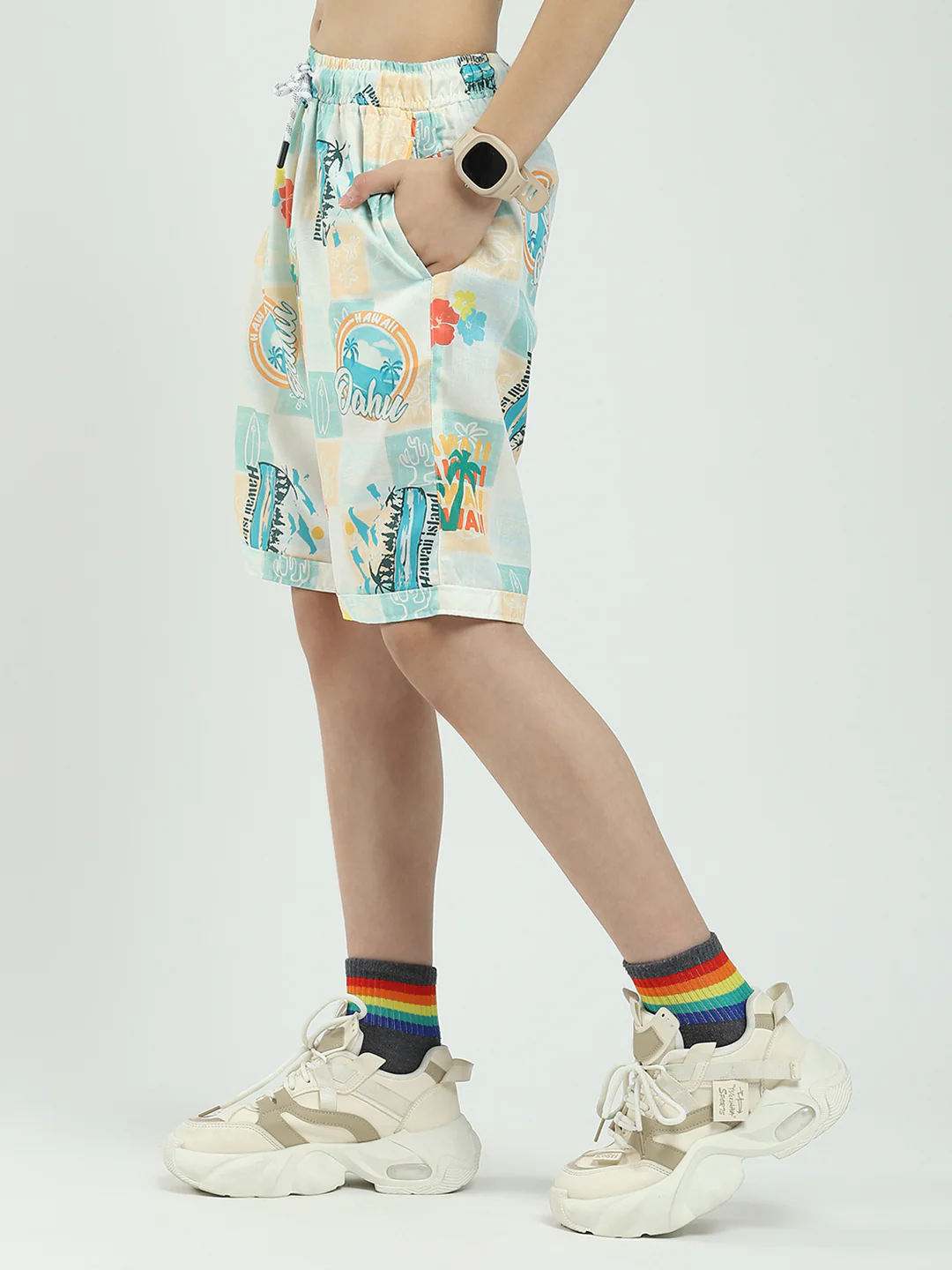Boys Green Printed Collar Half Sleeve Cords Set - Image 8