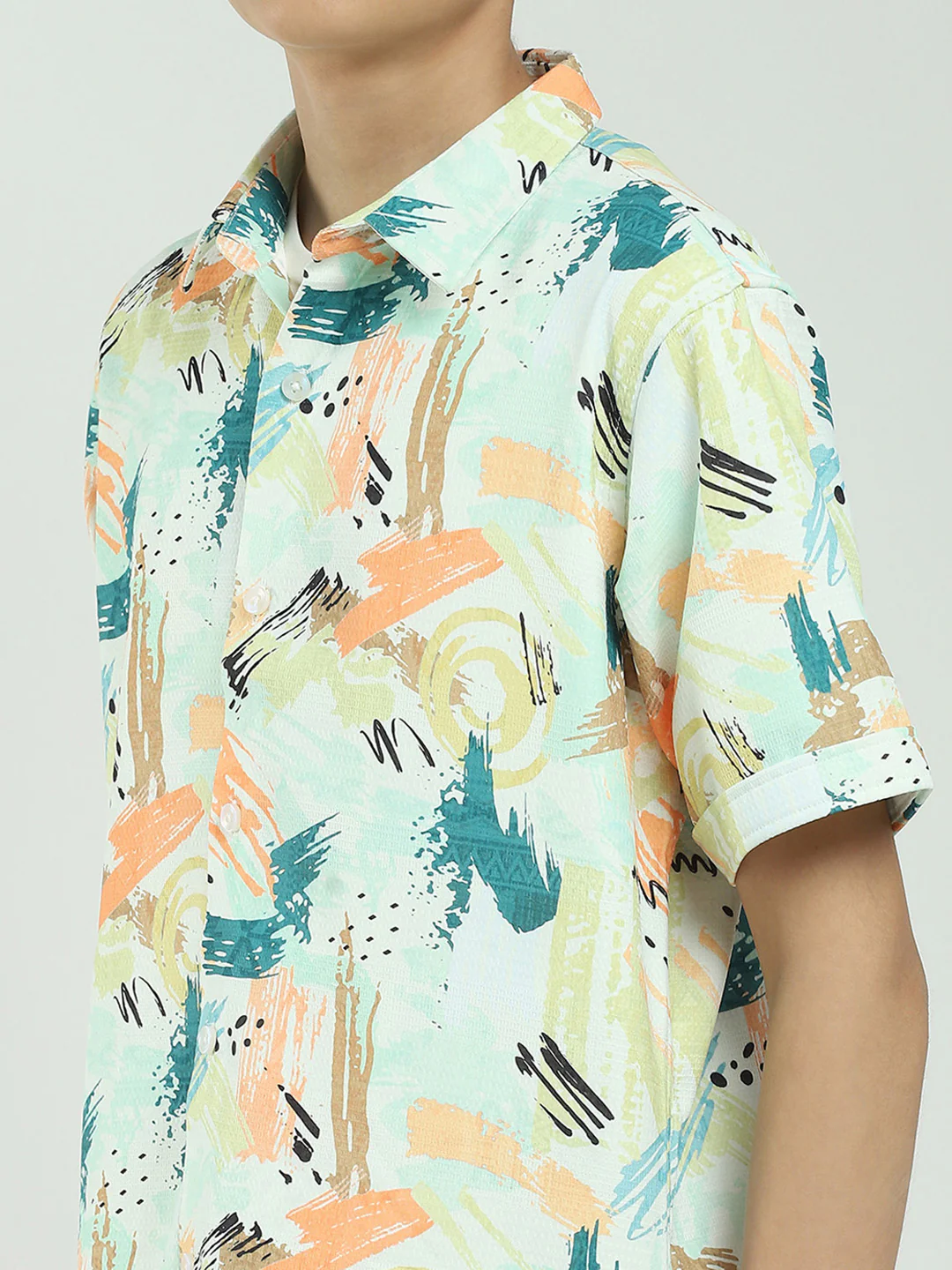 Boys Green Printed Collar Half Sleeve Cords Set - Image 8