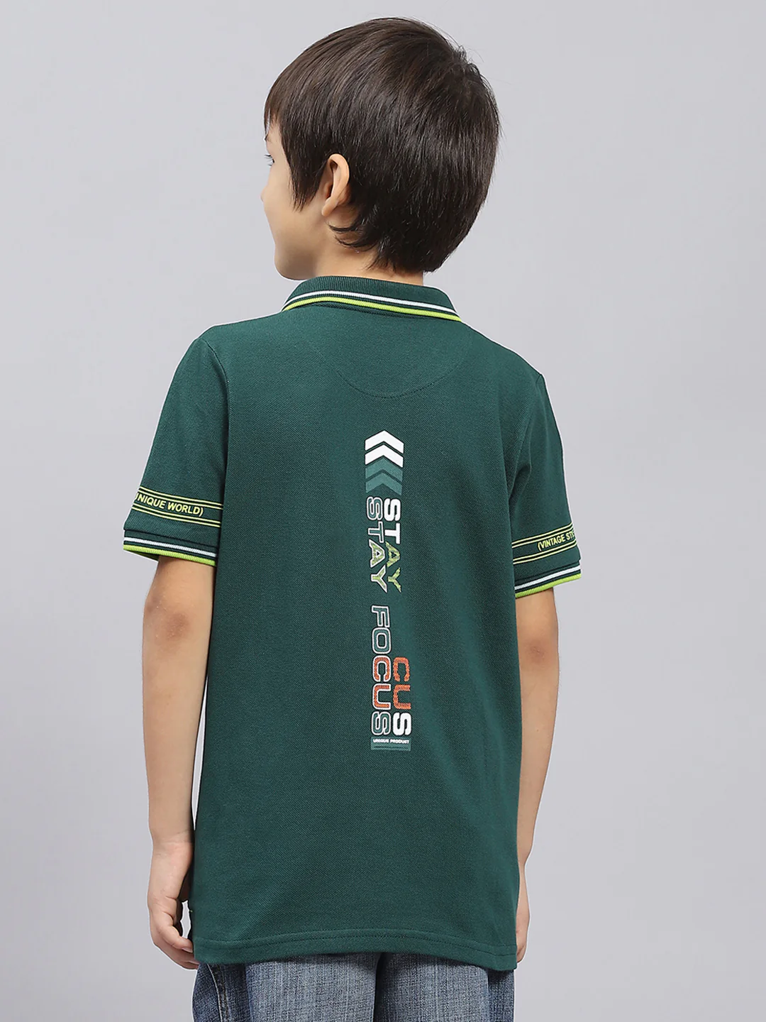 Boys Green Printed Collar Half Sleeve T-Shirt - Image 5