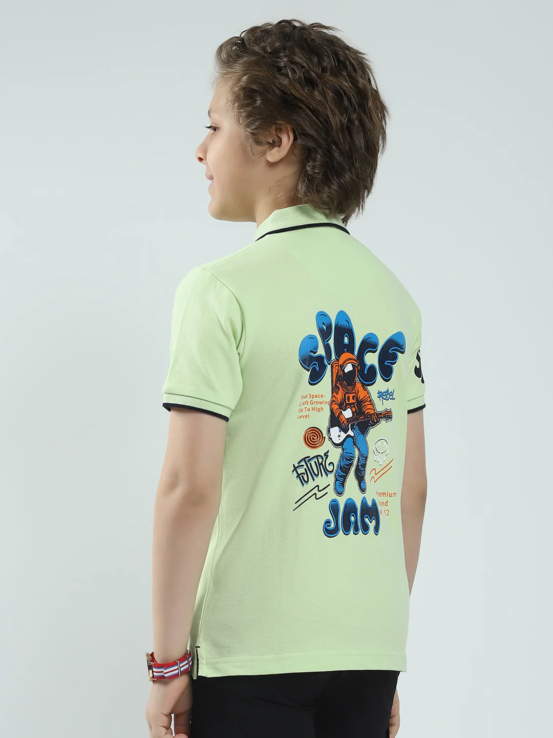 Boys Green Printed Collar Half Sleeve T-Shirt - Image 5