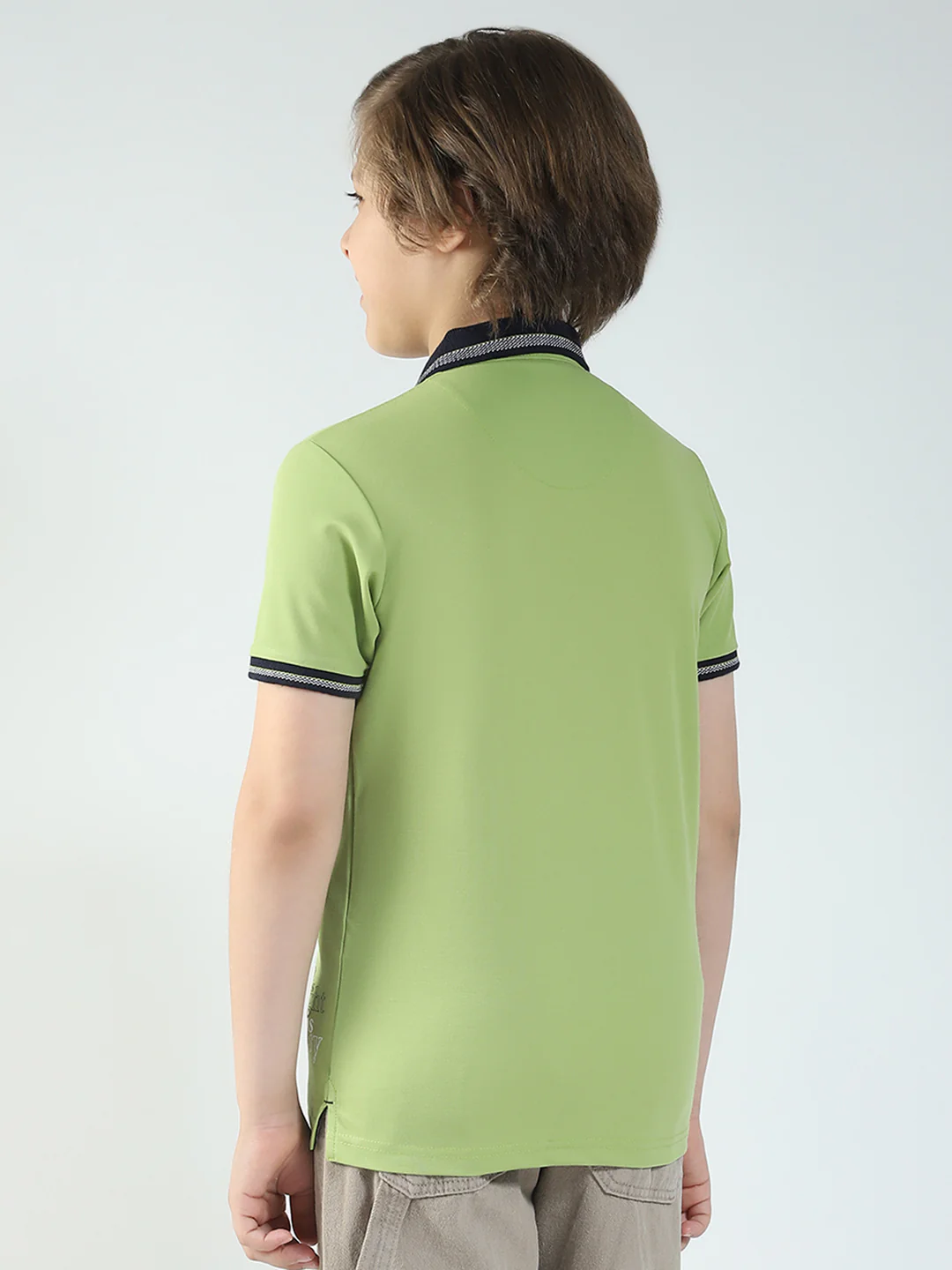 Boys Green Printed Collar Half Sleeve T-Shirt - Image 5