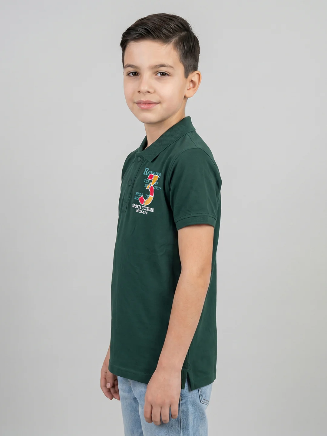 Boys Green Printed Collar Half Sleeve T-Shirt - Image 2