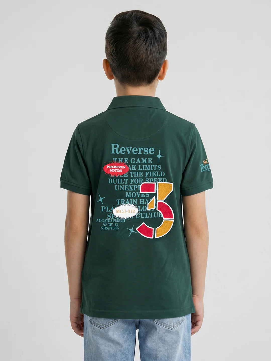 Boys Green Printed Collar Half Sleeve T-Shirt - Image 3