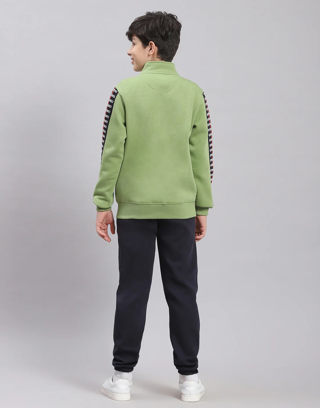 Boys Green Printed H Neck Full Sleeve Tracksuit - Image 5