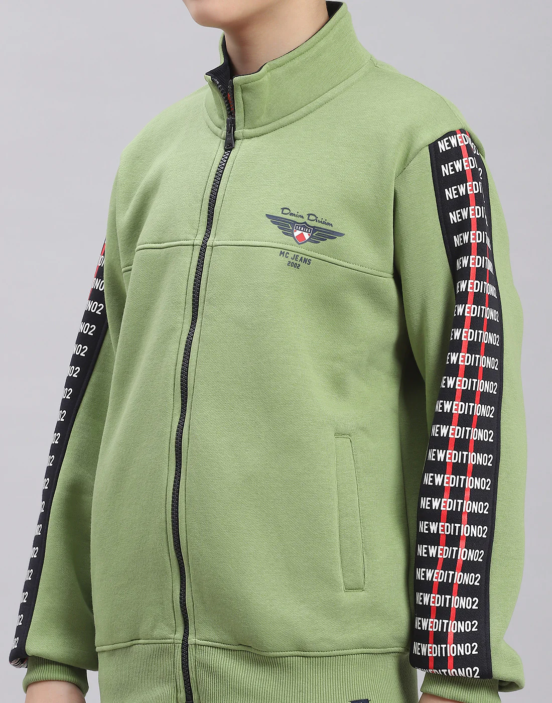 Boys Green Printed H Neck Full Sleeve Tracksuit - Image 6