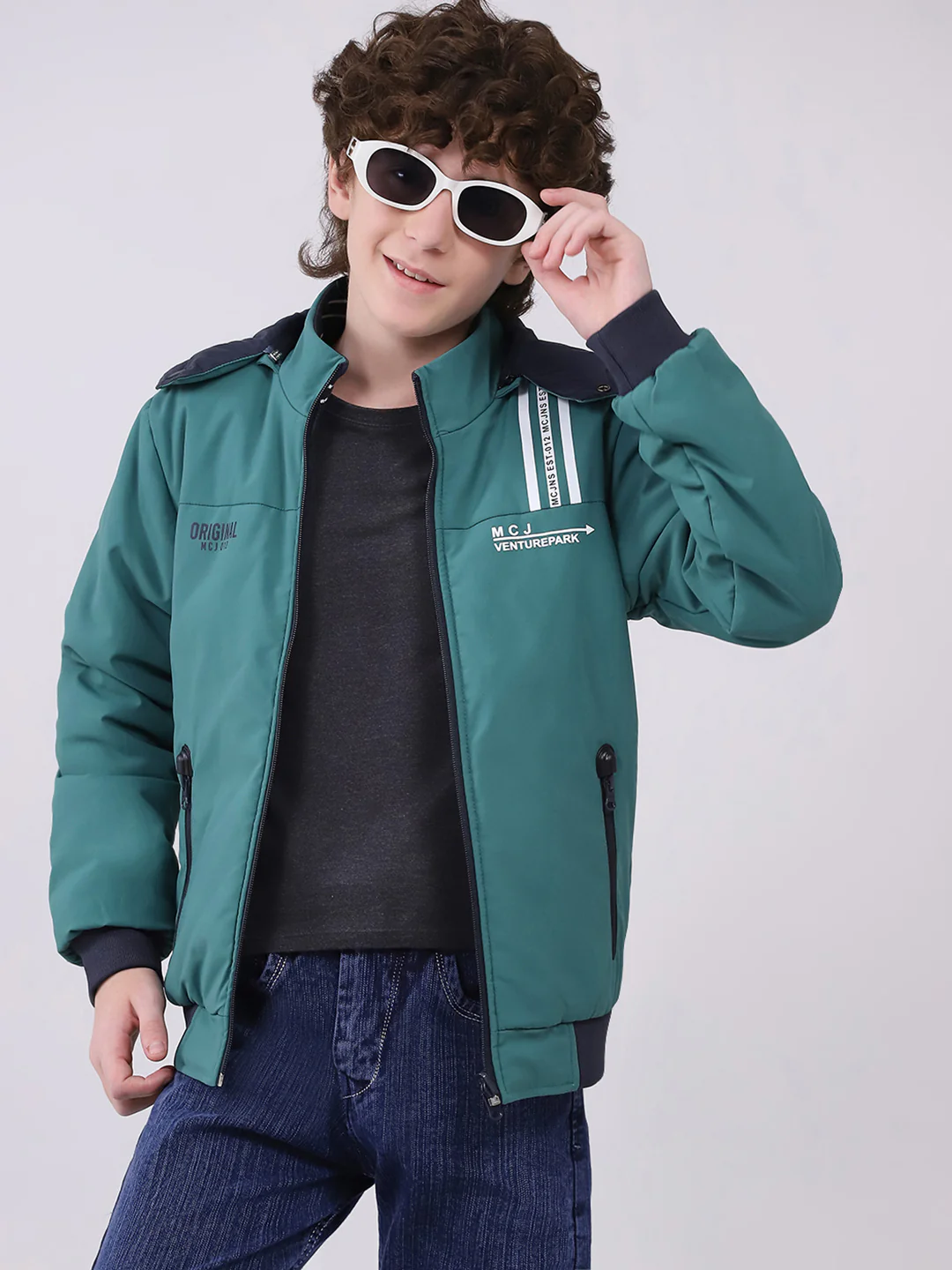 Boys Green Printed Hooded Full Sleeve Boys Reversible Jacket - Image 6