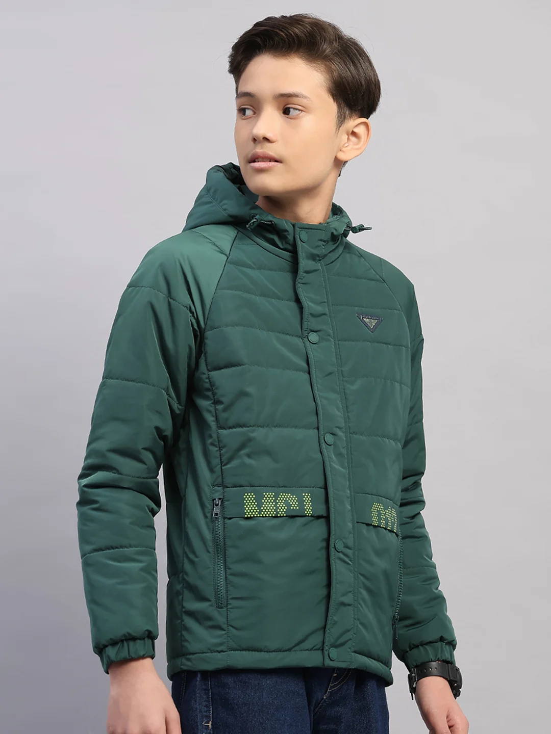 Boys Green Printed Hooded Full Sleeve Jacket - Image 4