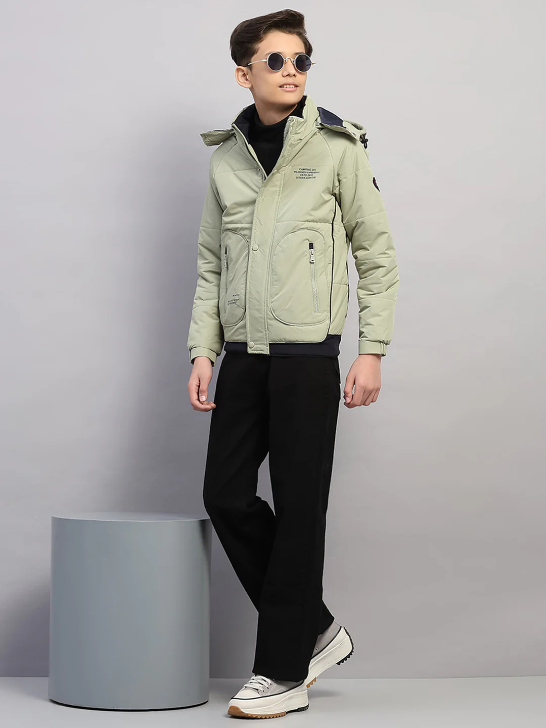 Boys Green Printed Hooded Full Sleeve Jacket - Image 2