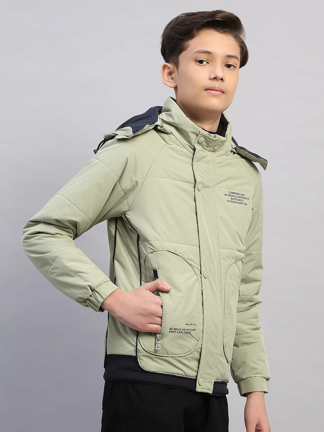 Boys Green Printed Hooded Full Sleeve Jacket - Image 4
