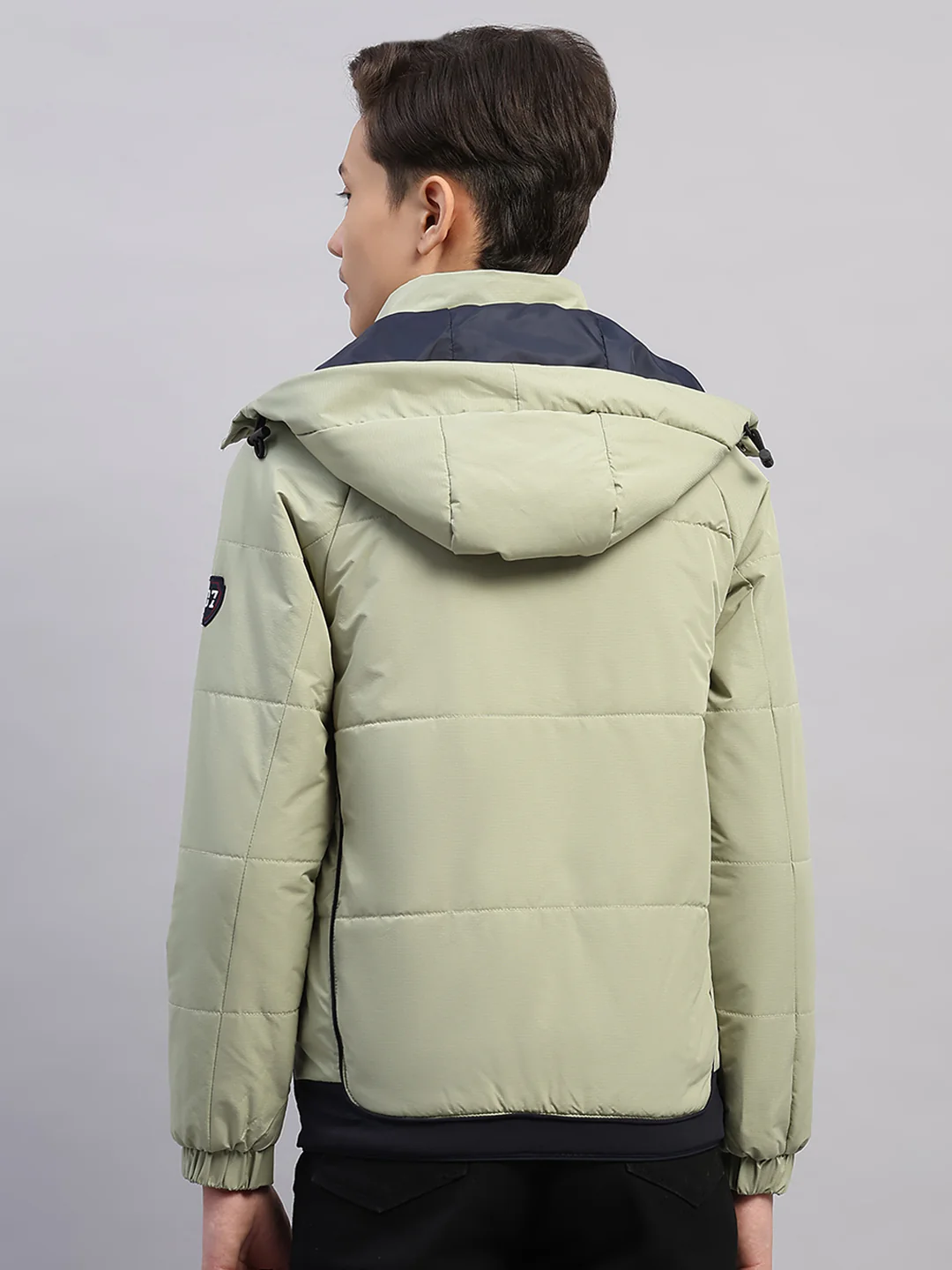Boys Green Printed Hooded Full Sleeve Jacket - Image 5