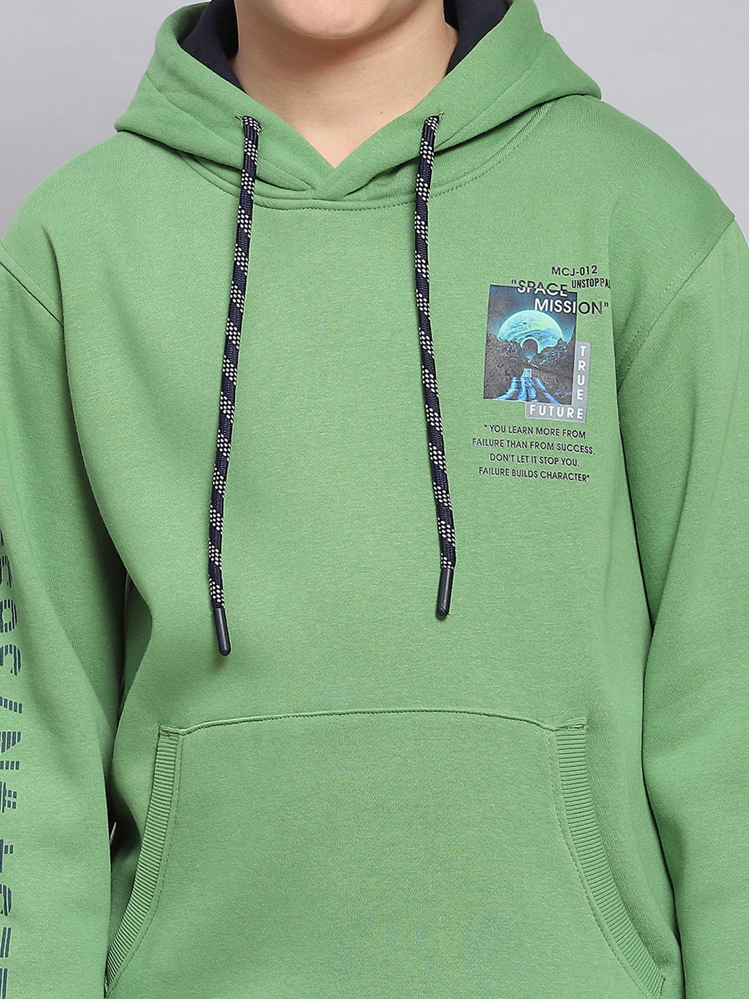 Boys Green Printed Hooded Full Sleeve Sweatshirt - Image 7