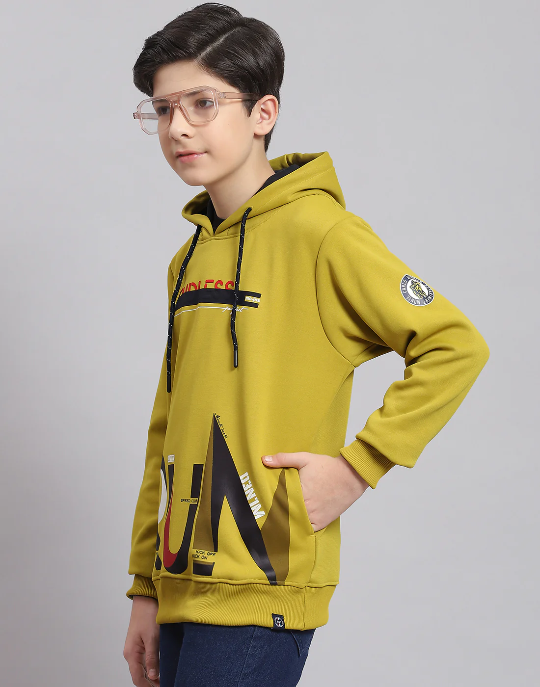Boys Green Printed Hooded Full Sleeve Sweatshirt - Image 3