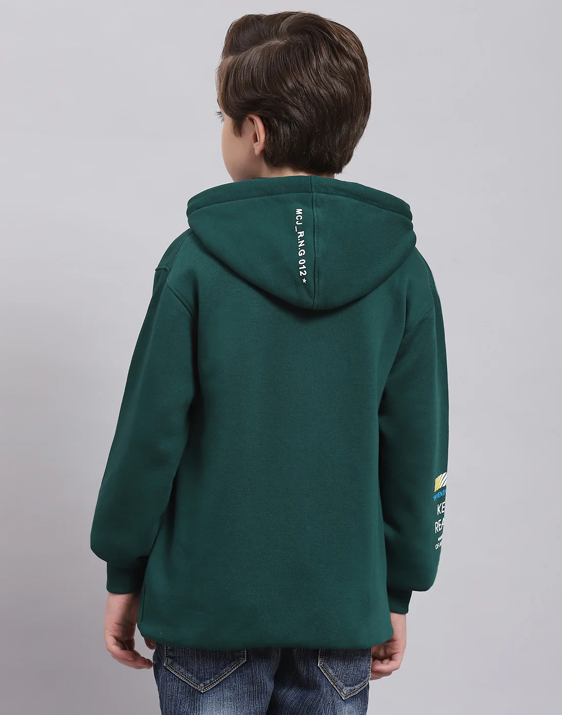 Boys Green Printed Hooded Full Sleeve Sweatshirt - Image 5