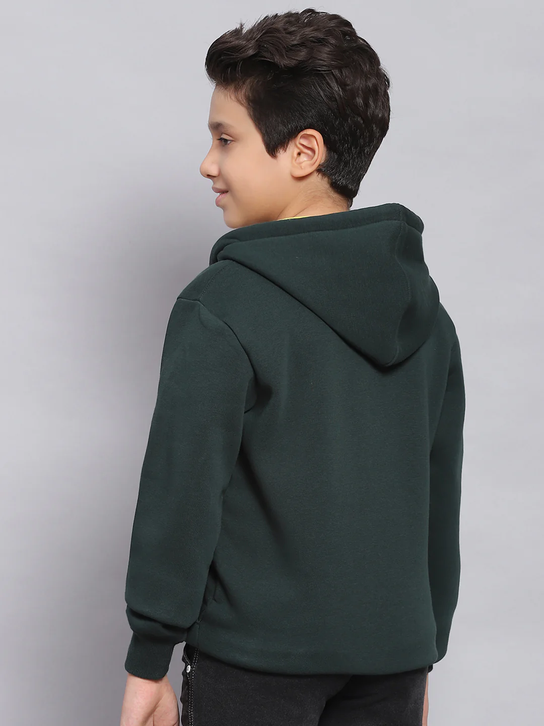 Boys Green Printed Hooded Full Sleeve Sweatshirt - Image 5