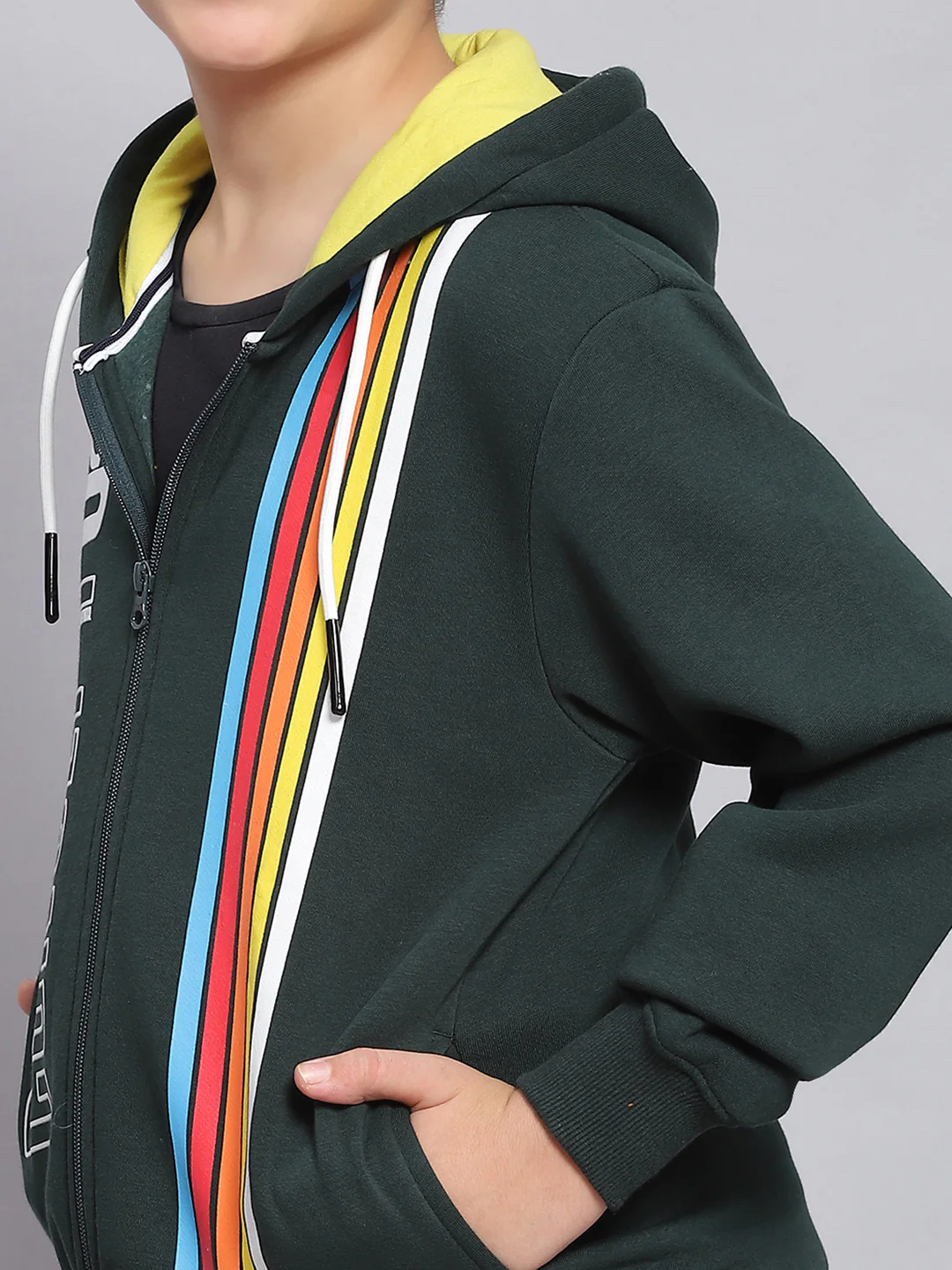 Boys Green Printed Hooded Full Sleeve Sweatshirt - Image 6