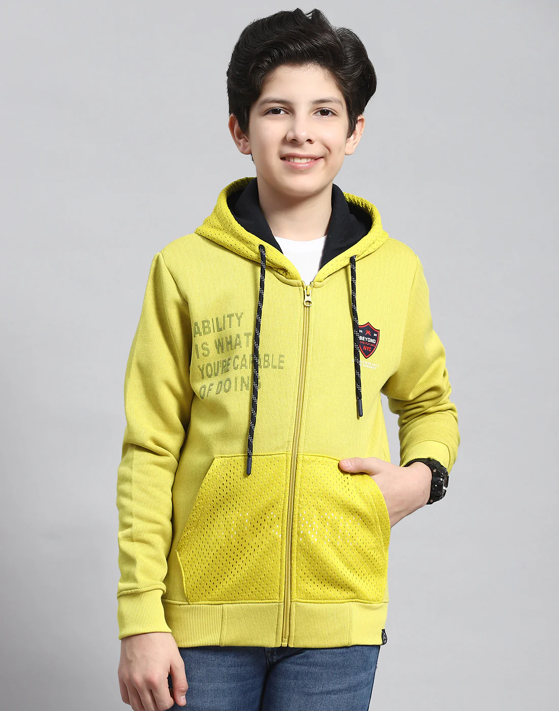 Boys Green Printed Hooded Full Sleeve Sweatshirt - Image 2