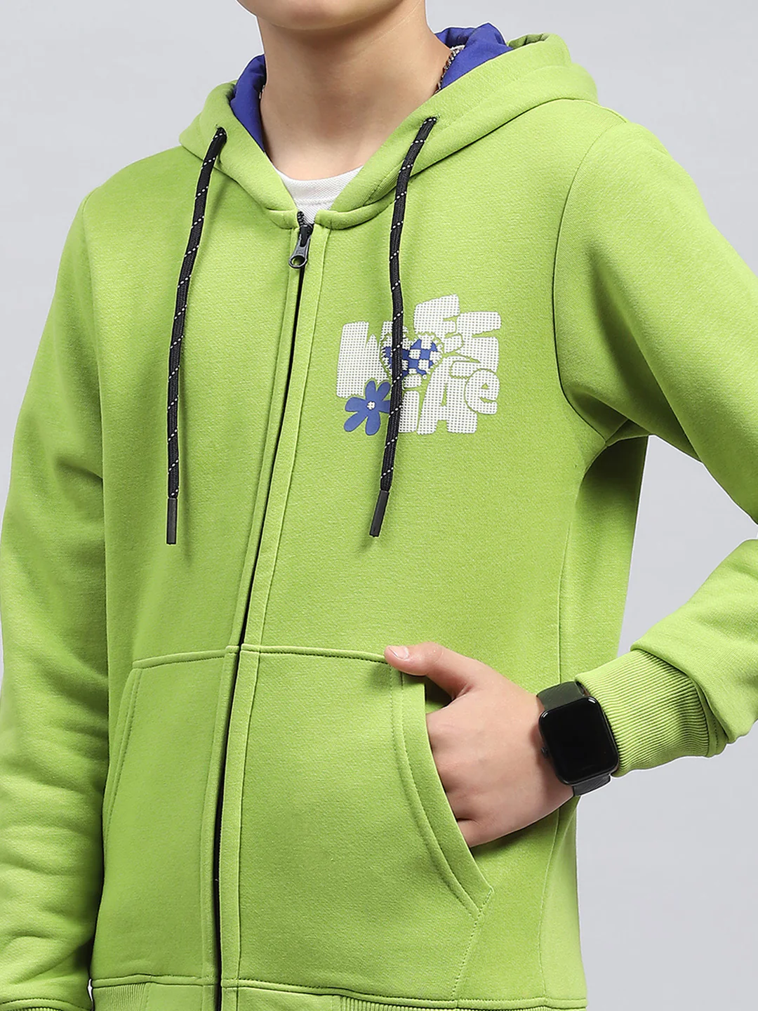 Boys Green Printed Hooded Full Sleeve Sweatshirt - Image 6