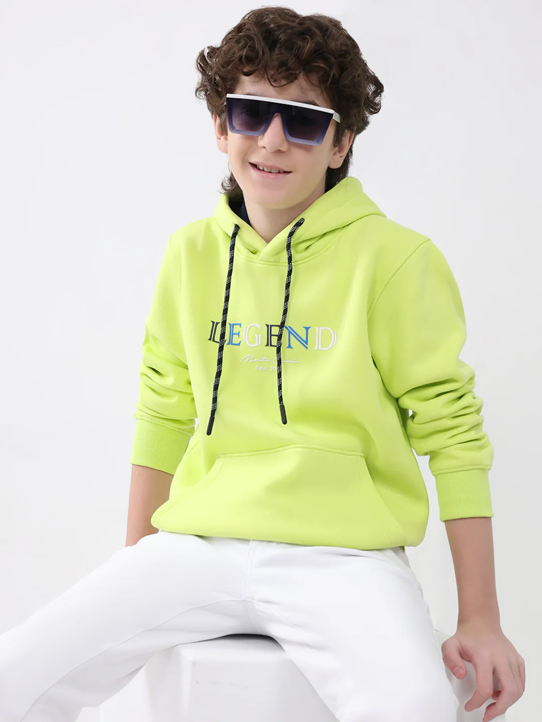 Boys Green Printed Hooded Full Sleeve Sweatshirt - Image 6