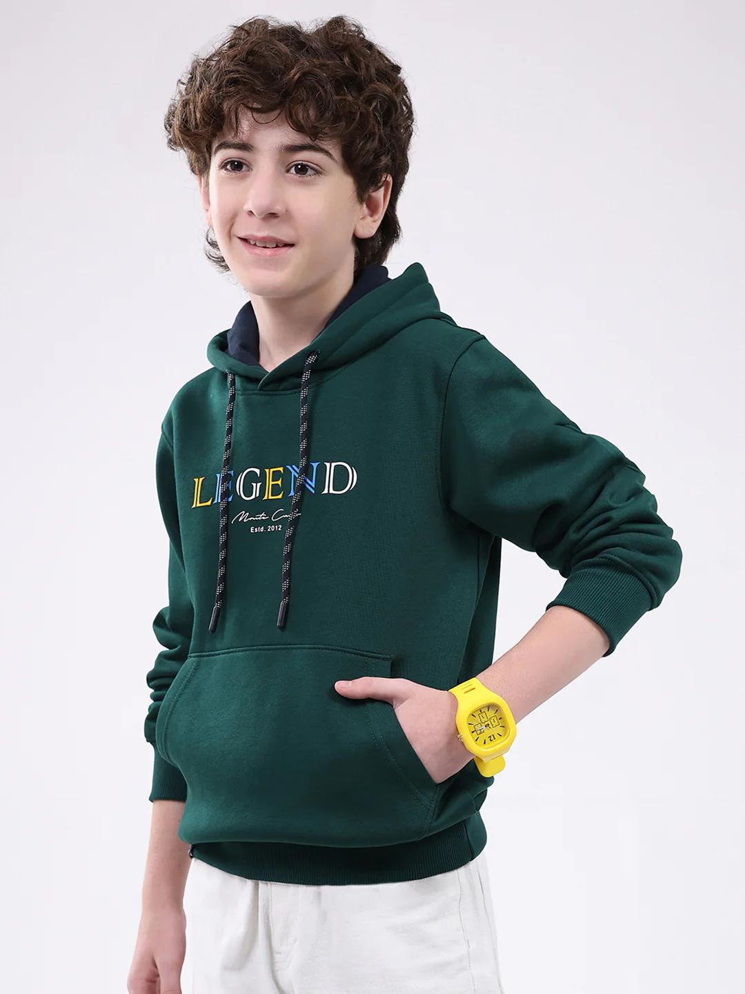 Boys Green Printed Hooded Full Sleeve Sweatshirt - Image 3