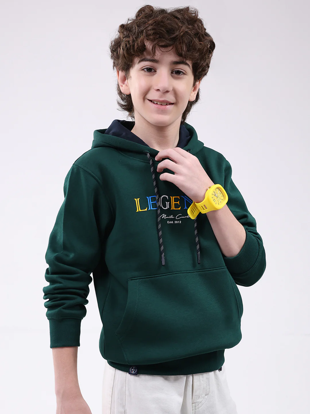 Boys Green Printed Hooded Full Sleeve Sweatshirt - Image 4