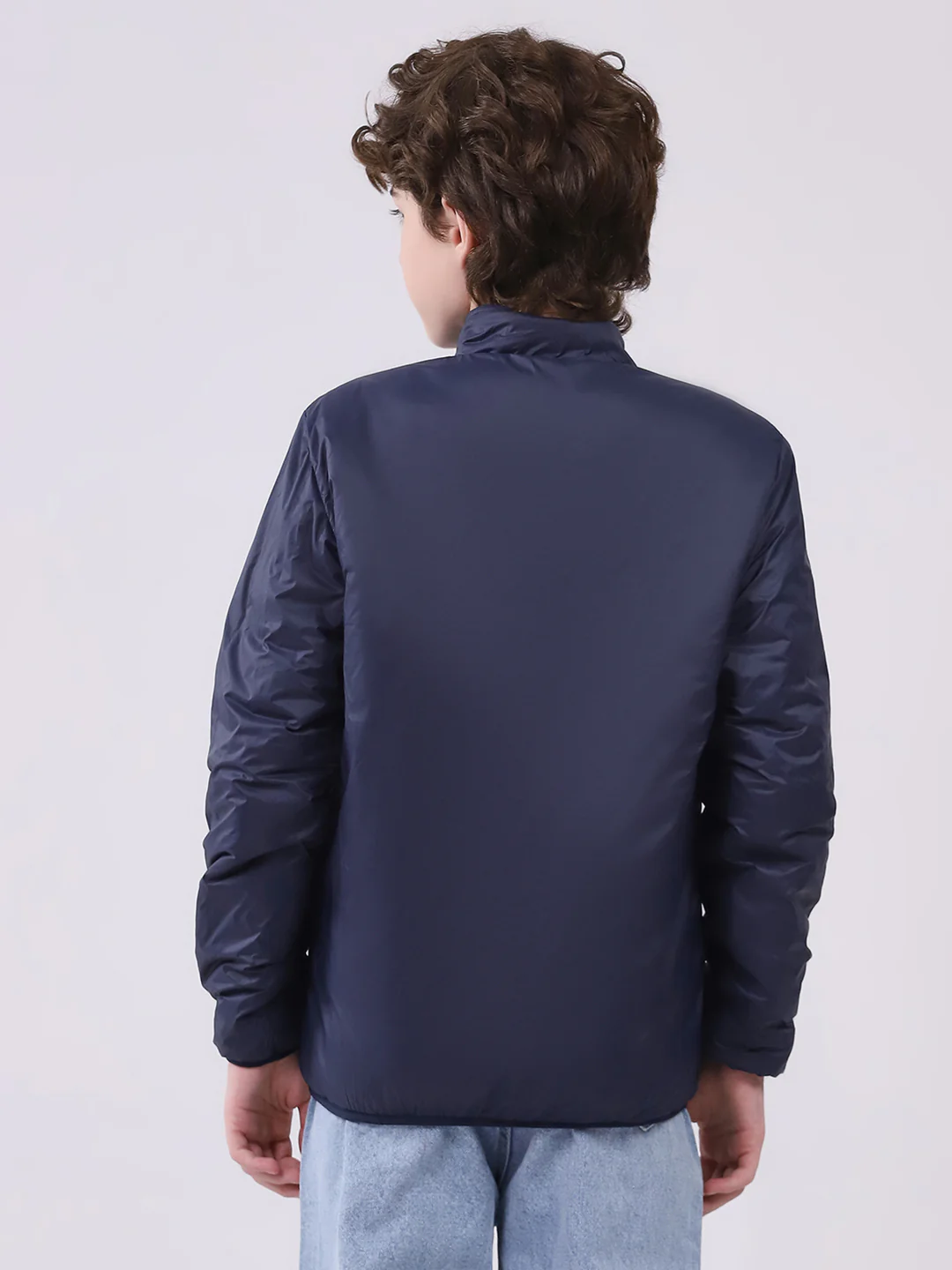 Boys Green Printed Mock Neck Full Sleeve Boys Reversible Jacket - Image 10