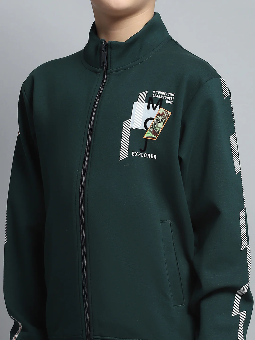 Boys Green Printed Mock Neck Full Sleeve Sweatshirt - Image 6
