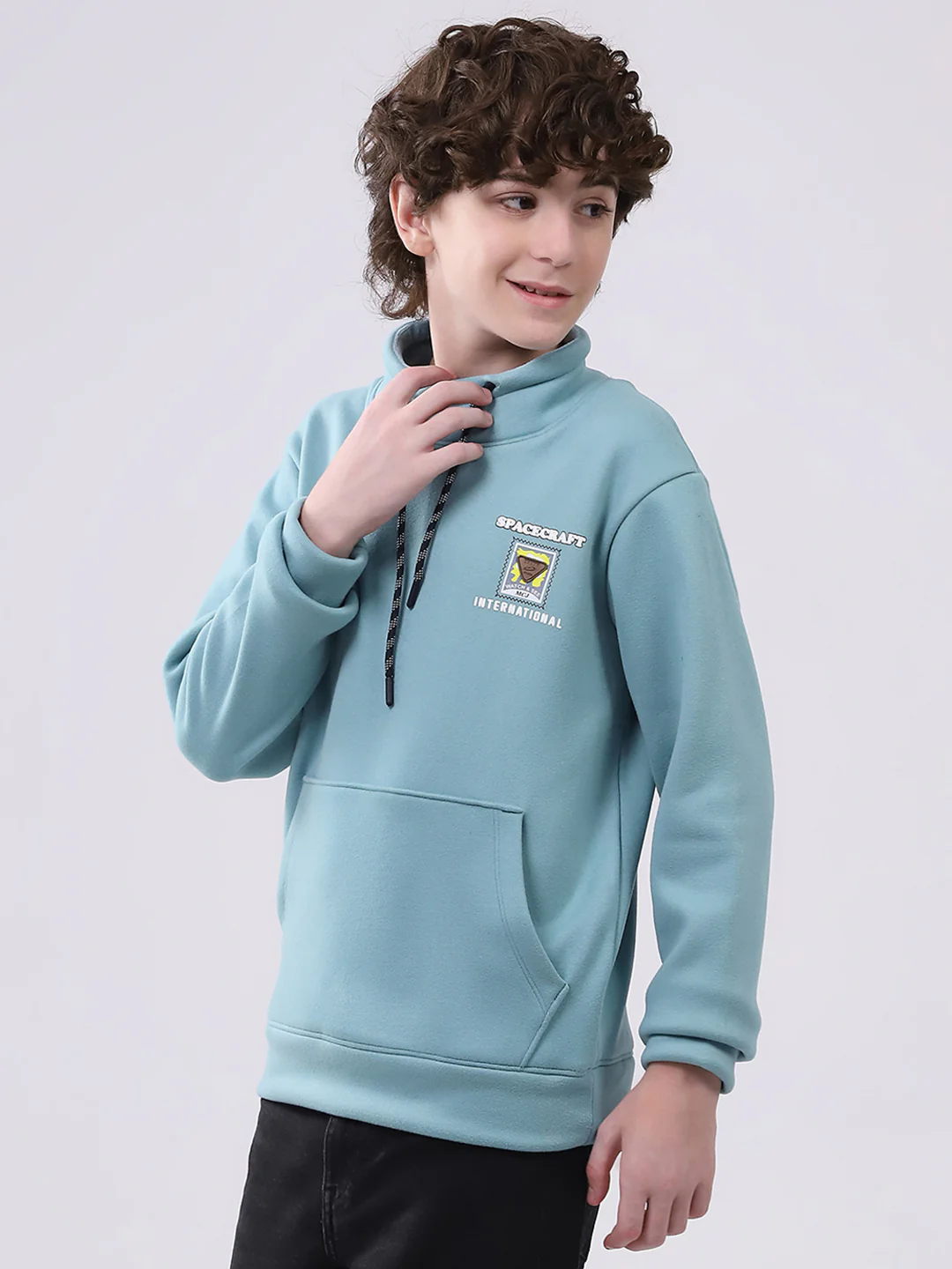 Boys Green Printed Mock Neck Full Sleeve Sweatshirt - Image 3