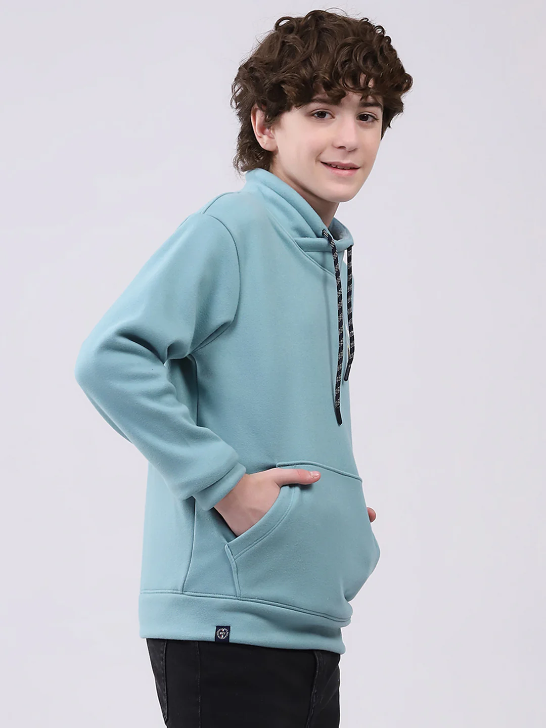 Boys Green Printed Mock Neck Full Sleeve Sweatshirt - Image 4