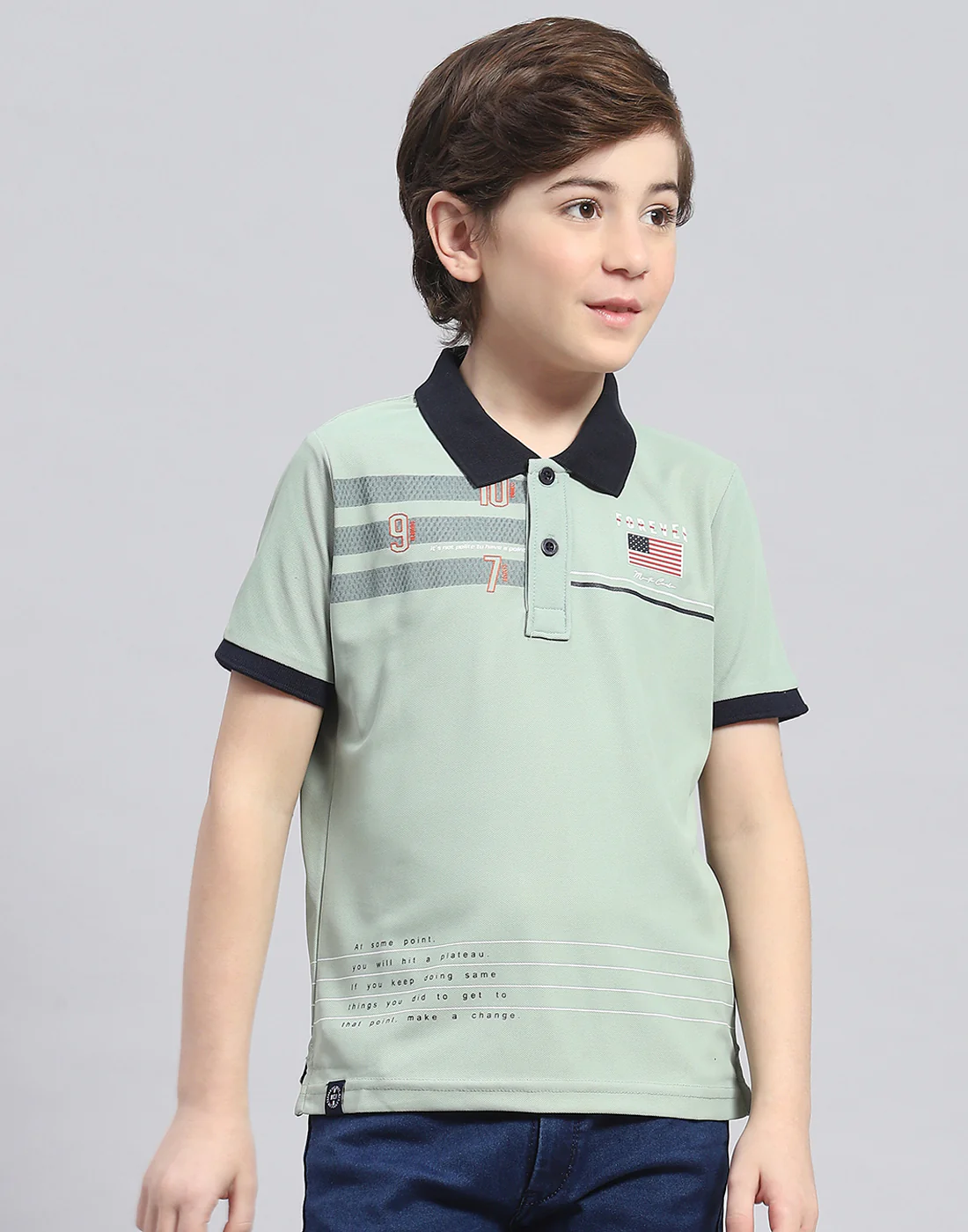 Boys Green Printed Polo Collar Half Sleeve T-Shirt - Image 2