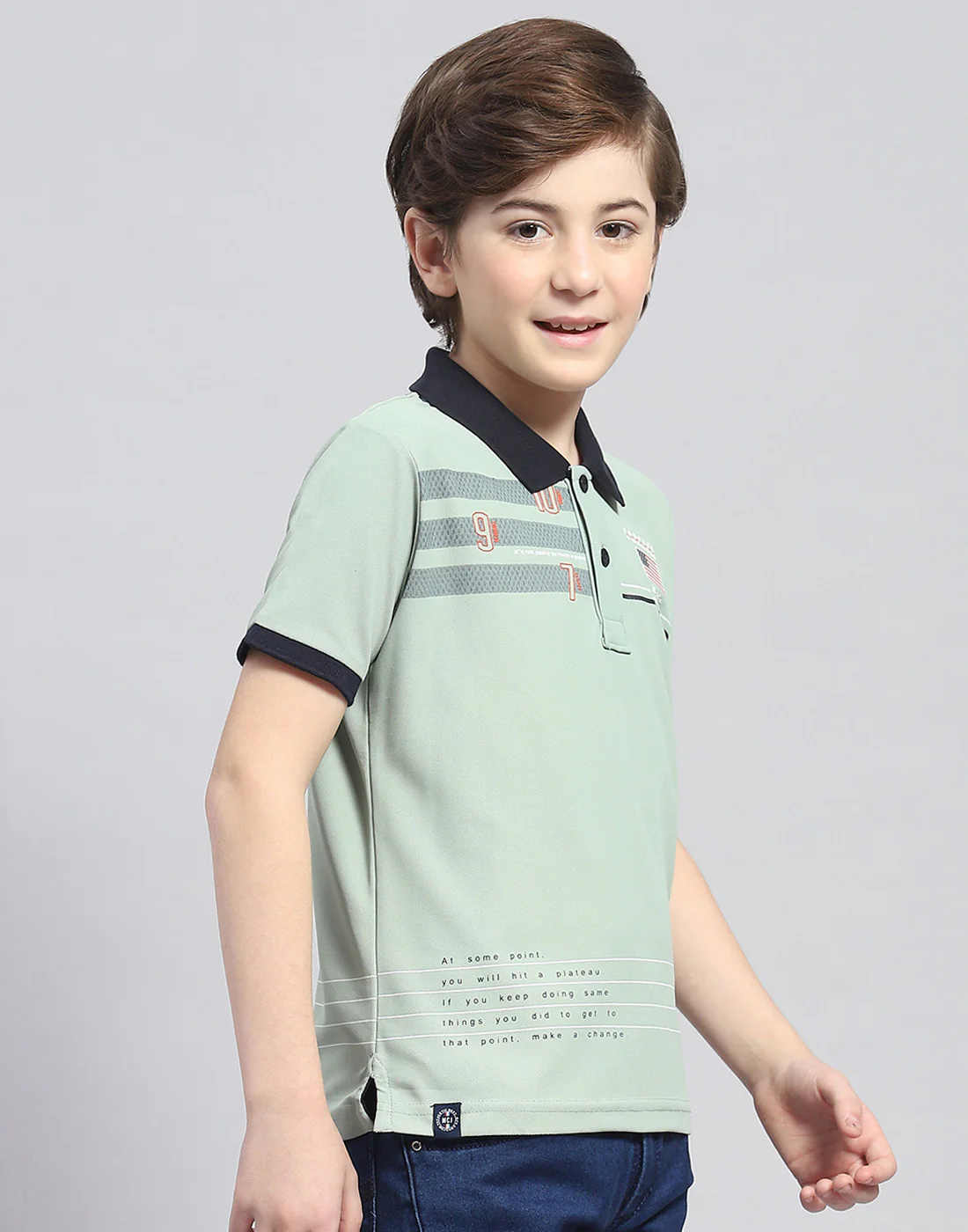 Boys Green Printed Polo Collar Half Sleeve T-Shirt - Image 4