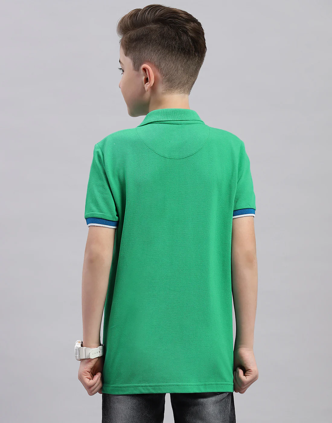 Boys Green Printed Polo Collar Half Sleeve T-Shirt - Image 5