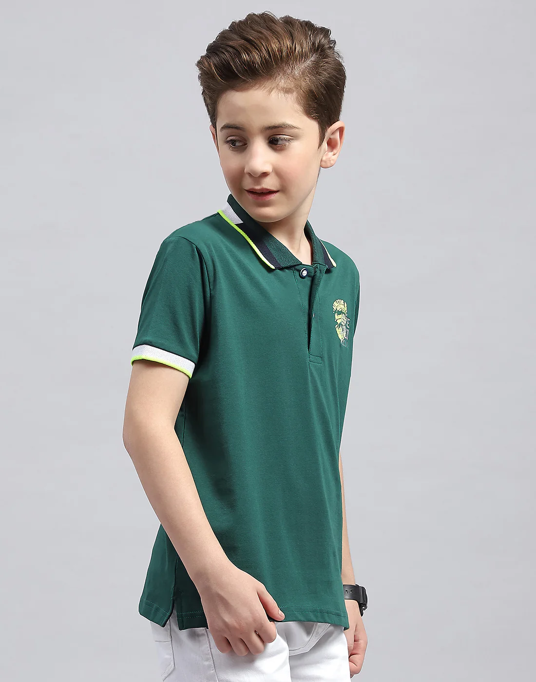 Boys Green Printed Polo Collar Half Sleeve T-Shirt - Image 4