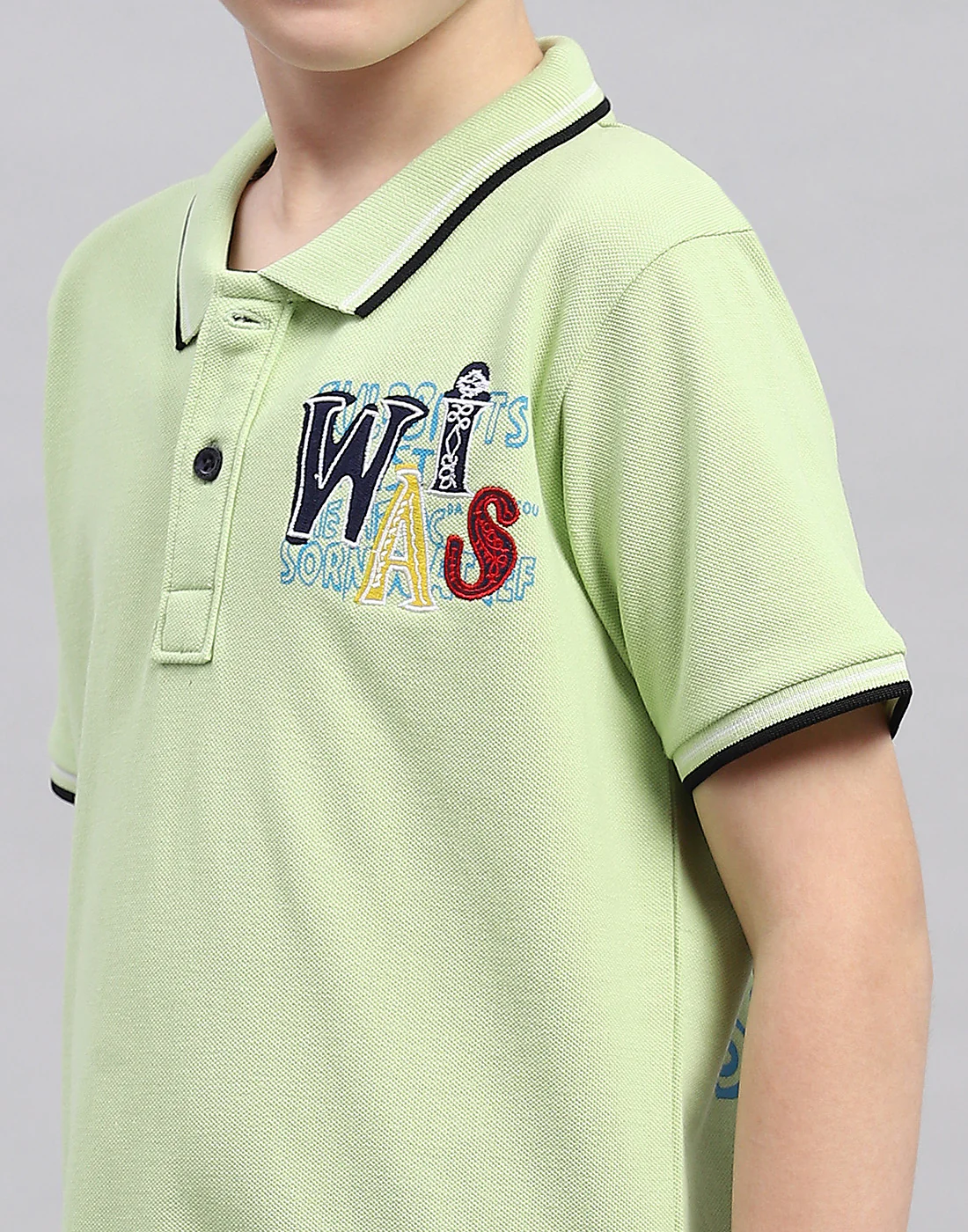 Boys Green Printed Polo Collar Half Sleeve T-Shirt - Image 6