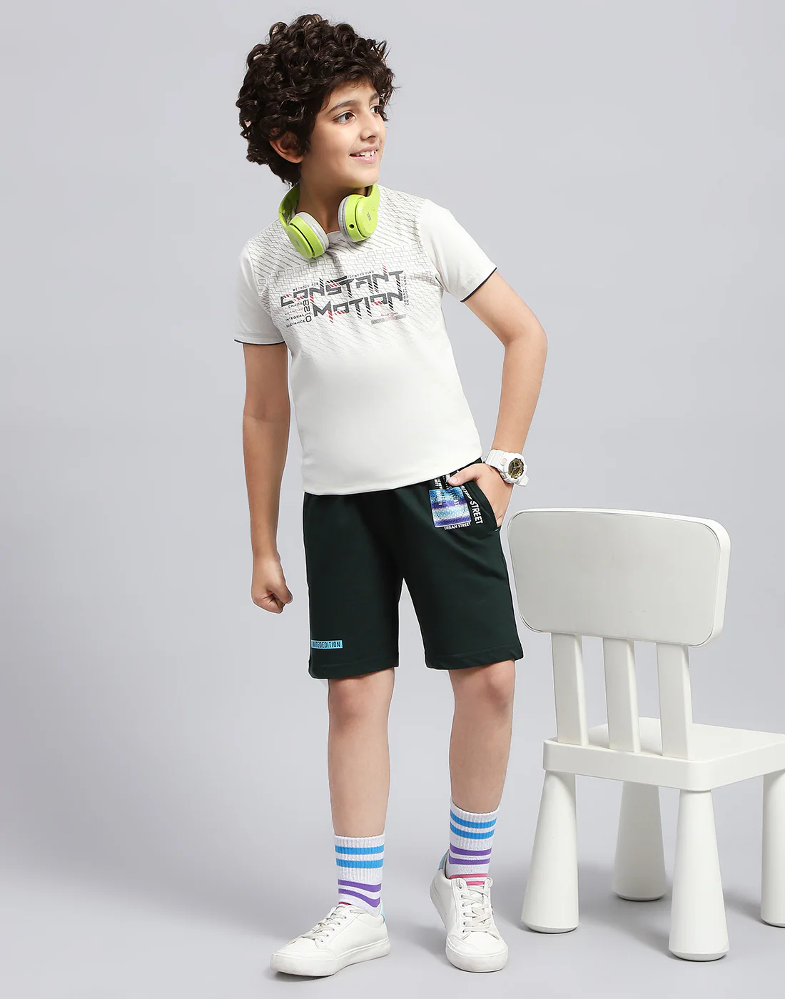 Boys Green Printed Regular Fit Bermuda - Image 2