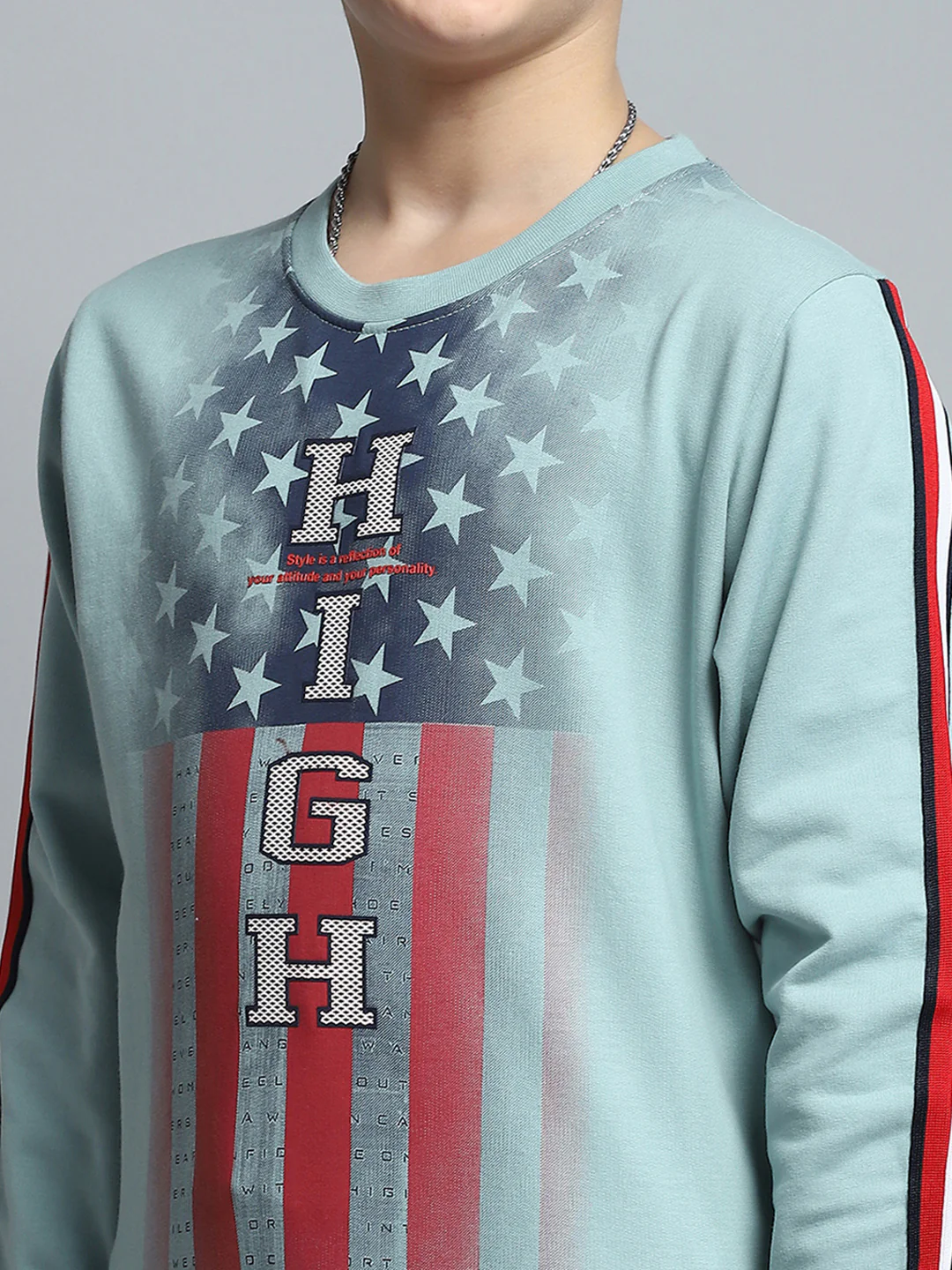 Boys Green Printed Round Neck Full Sleeve Sweatshirt - Image 6