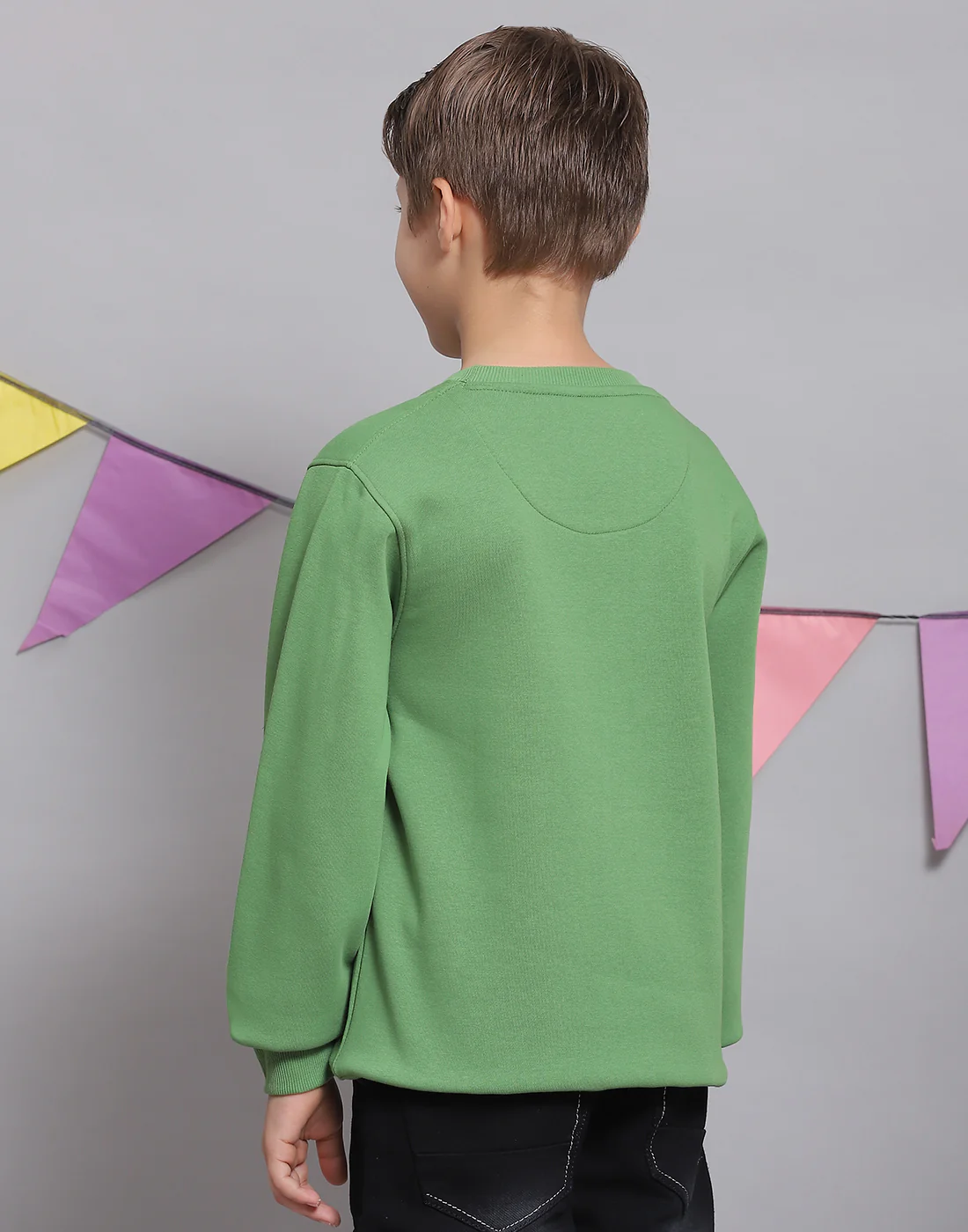 Boys Green Printed Round Neck Full Sleeve Sweatshirt - Image 6