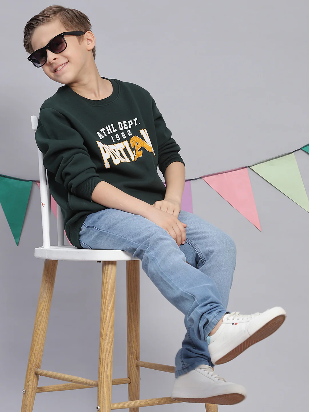Boys Green Printed Round Neck Full Sleeve Sweatshirt - Image 2