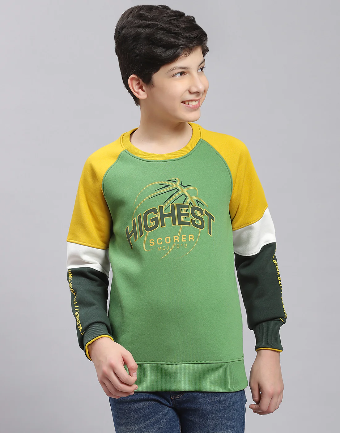 Boys Green Printed Round Neck Full Sleeve Sweatshirt - Image 2